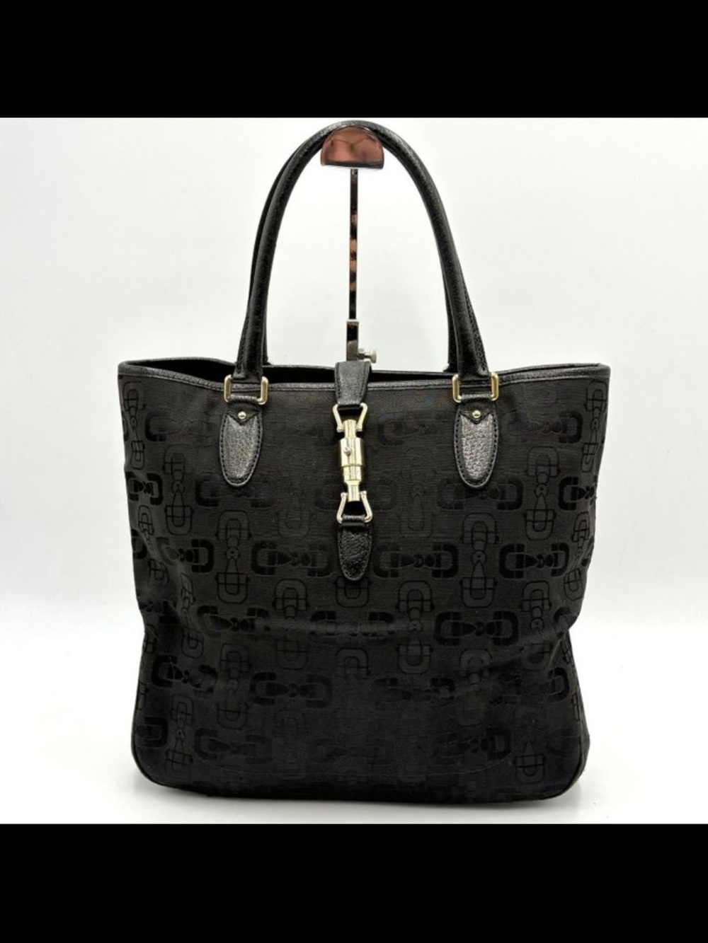 Authentic Gucci New Jackie Horesbit Pattern Black Tote